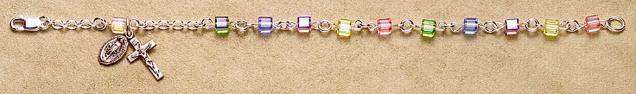 All Sterling Silver Multicolor Cube Swarovski Crystal Bead Rosary Bracelet