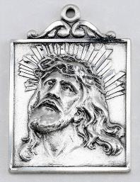 Sterling Silver Head of Christ Medal with crown of thorns