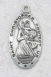 Sterling Silver oval St. Christopher Medal necklace with engravable pendant.