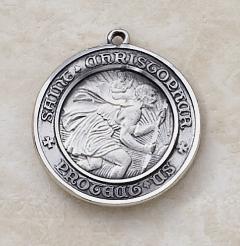 Unique Sterling Silver St. Christopher Medal necklace by Creed with engravable pendant