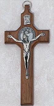 Walnut First Communion Crucifix with First Communion Medal